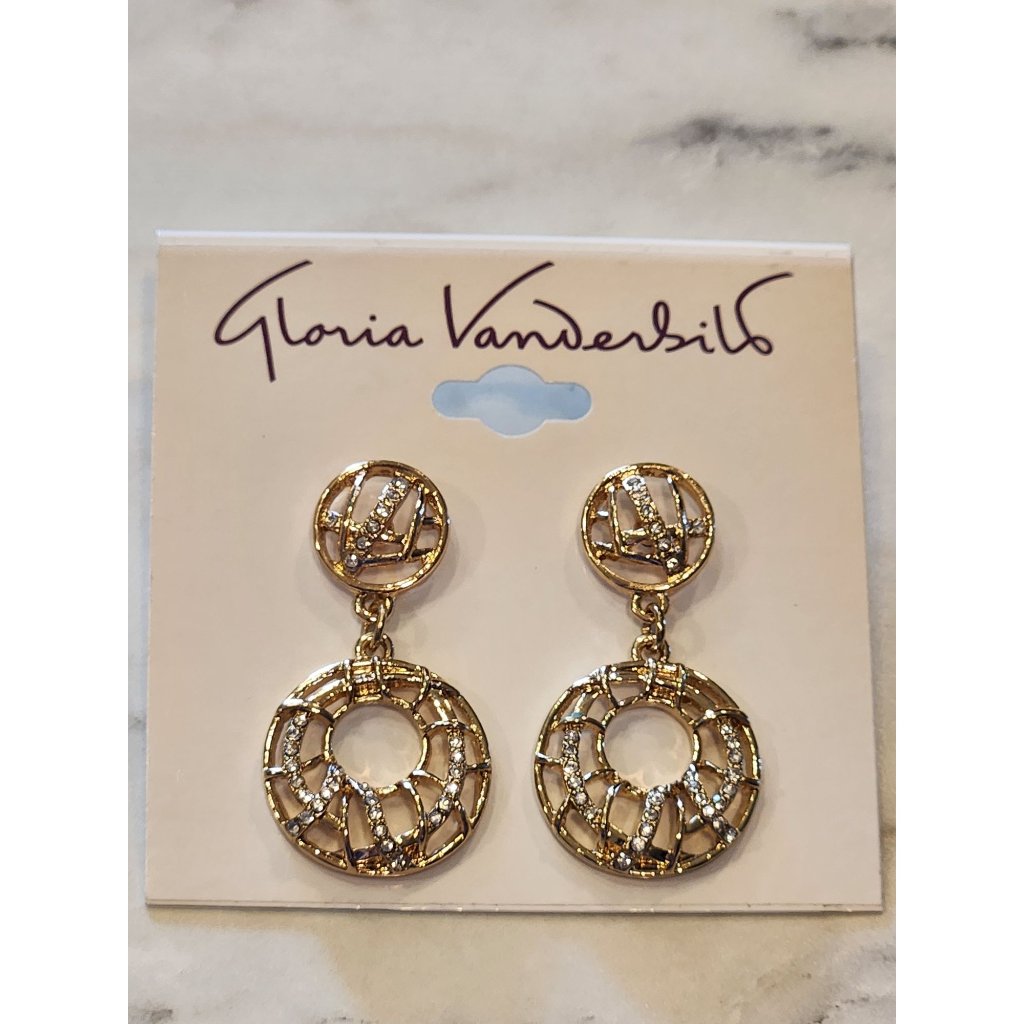 Goldtone Gloria Vanderbilt Round Drop Earrings With Rhinestone Accents 17$